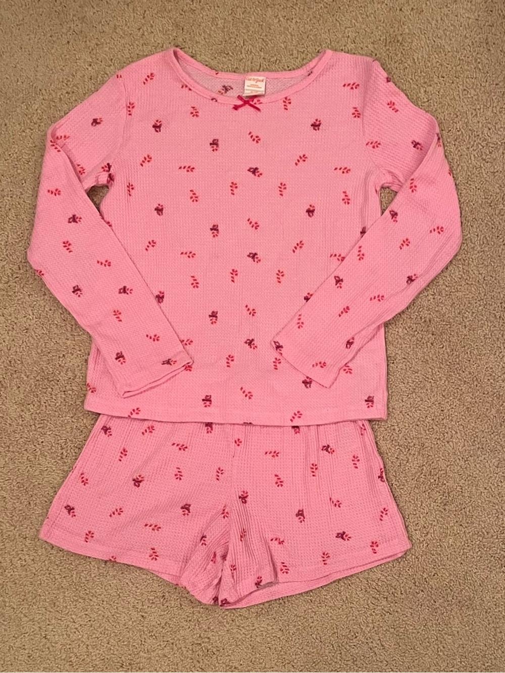 Girls' Pink Holiday Thermal Pajama Set Size XL (14)